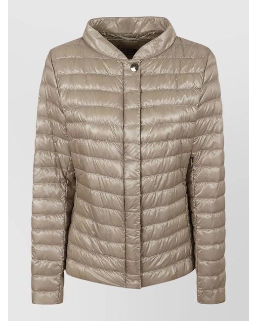 Herno Brown High Collar Padded Jacket Quilted Texture