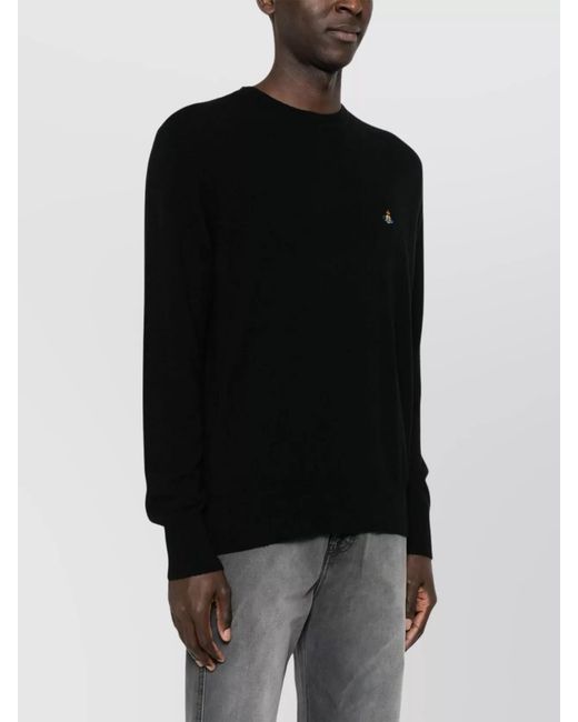 Vivienne Westwood Black Cashmere Merino Wool Ribbed Crewneck Sweater for men