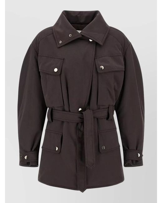 ANDAMANE Black Xandra Jacket Belted Waist Buttoned Cuffs Epaulettes