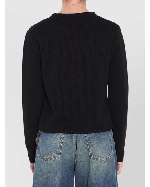 Moncler Black Virgin Wool Cashmere Cropped Regular-Fit Logo-Embroidered Sweater