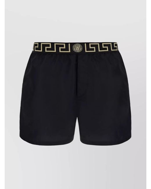 Versace Blue Greca Print Swim Shorts for men