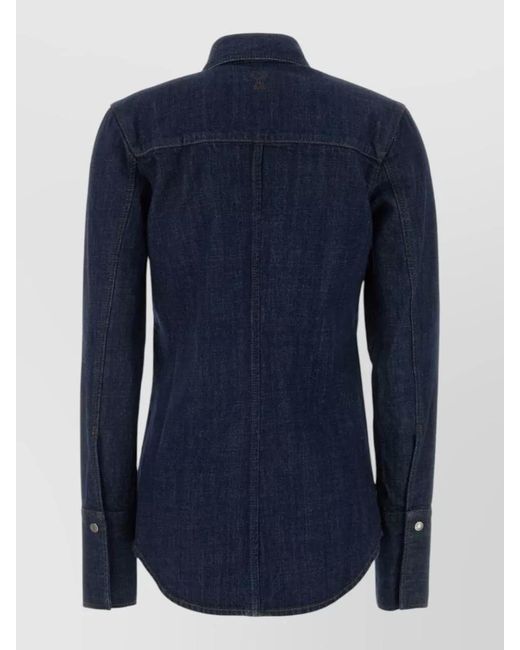 AMI Blue Denim Shirt Long Sleeves Pointed Collar Cuffs for men