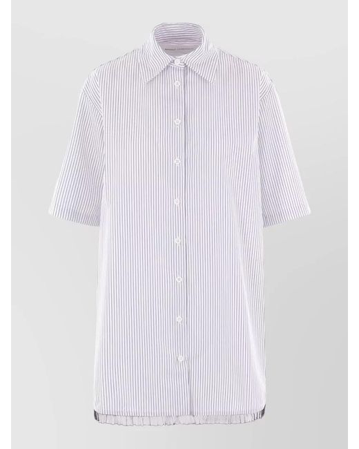 Niccolò Pasqualetti White Striped Shirt Ruffle Trim Collared Short Sleeves