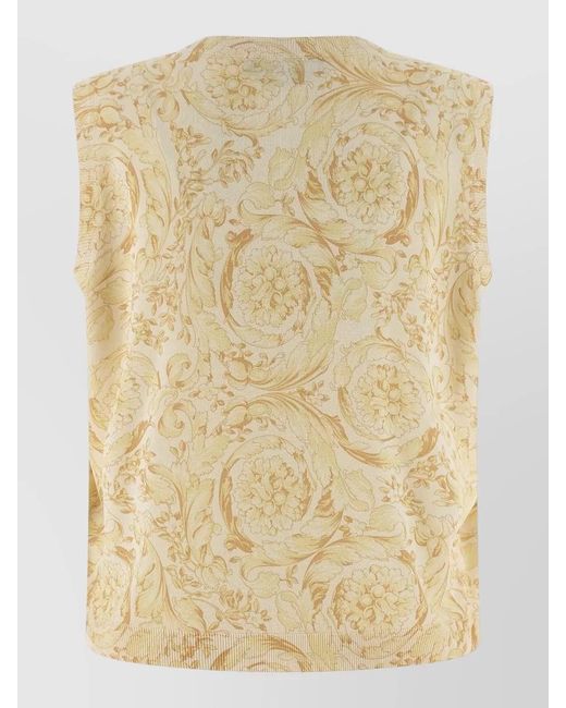 Versace Natural Barocco Floral Pattern Ribbed Neckline Vest