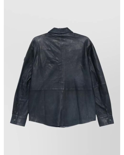 Peuterey Blue Todd Leather Jacket Point Collar Chest Pocket