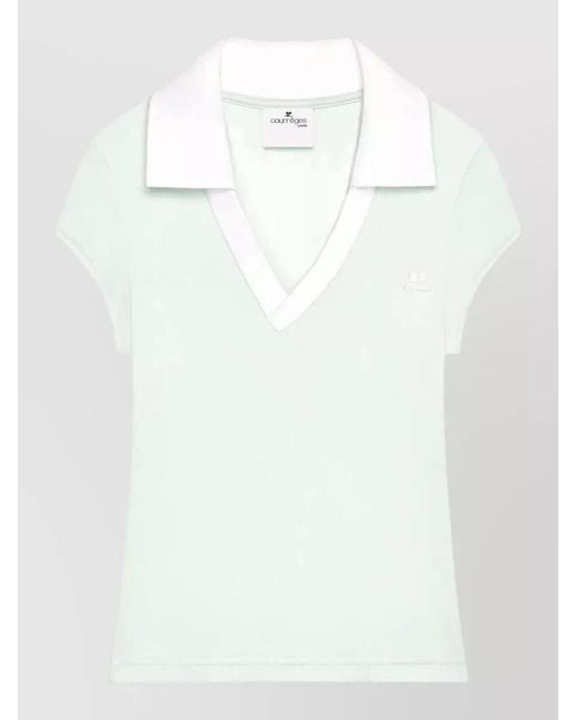Courreges White Cropped V-Neck Short-Sleeve Polo Top