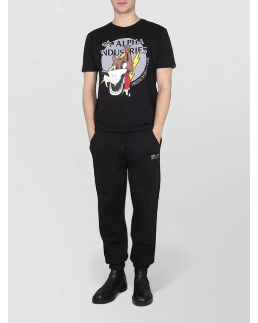 Alpha Industries Black Wolfhounds Crew Neck Graphic Print T-Shirt for men