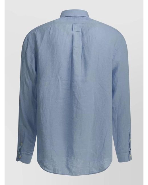 Polo Ralph Lauren Blue Logo Shirt Long Sleeves Button Collar for men