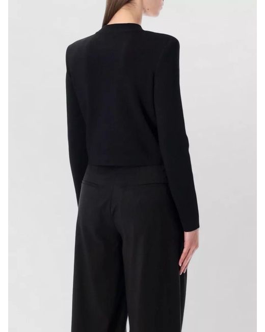 Balmain Blue Cropped Ribbed Crewneck Cardigan