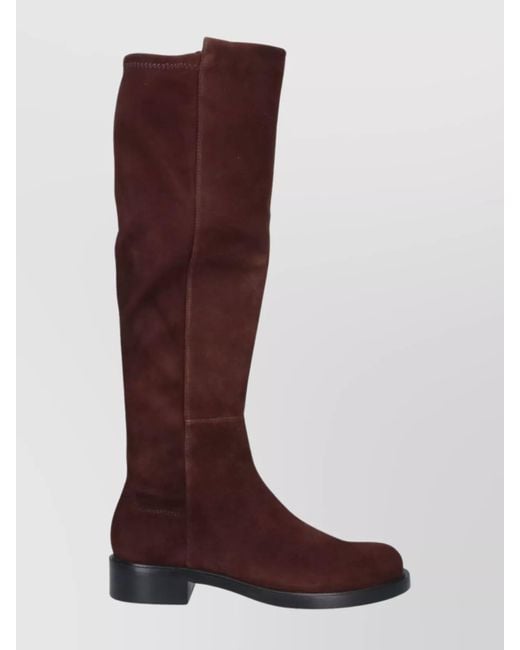 Stuart Weitzman Brown Suede Knee-High Ankle Boots With Block Heel