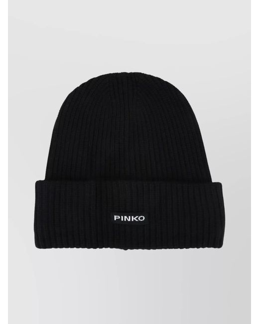 Pinko Black Cashmere Blend Ribbed Beanie