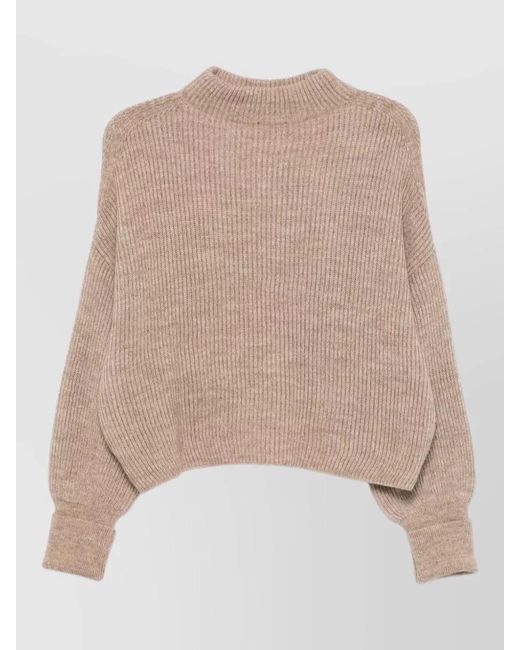 Closed Natural Ribbed Mock Neck Long Sleeve Top