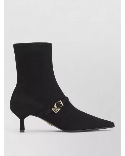Prada Black Pointed Toe Kitten Heel Ankle Strap Pump