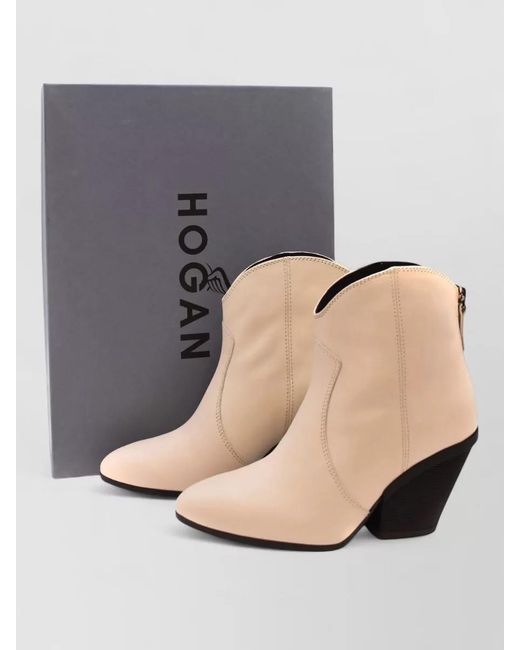 Hogan White Almond Toe Ankle Boots Block Heel Contrast