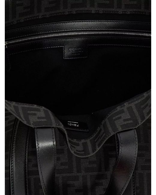 Fendi Black Logo-Jacquard Tote Bag for men