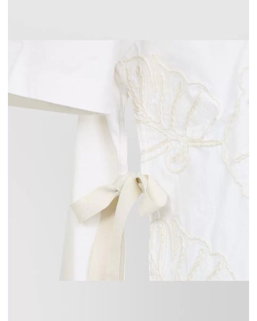 Moncler White Floral Embroidery Jersey T Shirt Side Tie