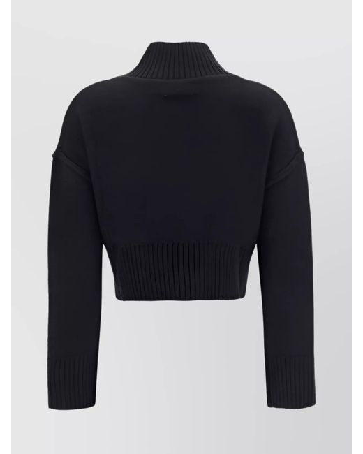 MM6 by Maison Margiela Blue Virgin Wool Blend Distressed Cutout Cropped Turtleneck Sweater