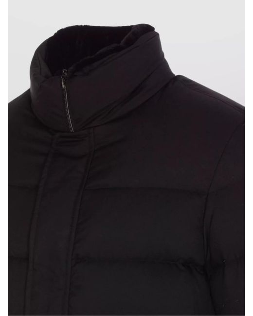 Herno Black High Neck Padded Jacket With Button Pockets for men