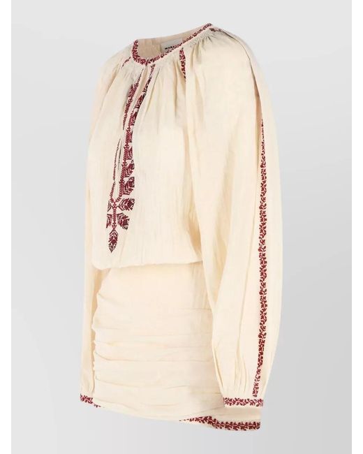Isabel Marant Natural Ludy Short Cotton Dress Long Sleeves