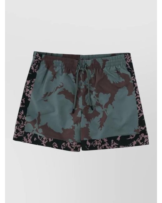Dries Van Noten Gray Mid Length Swim Shorts Floral Panels for men