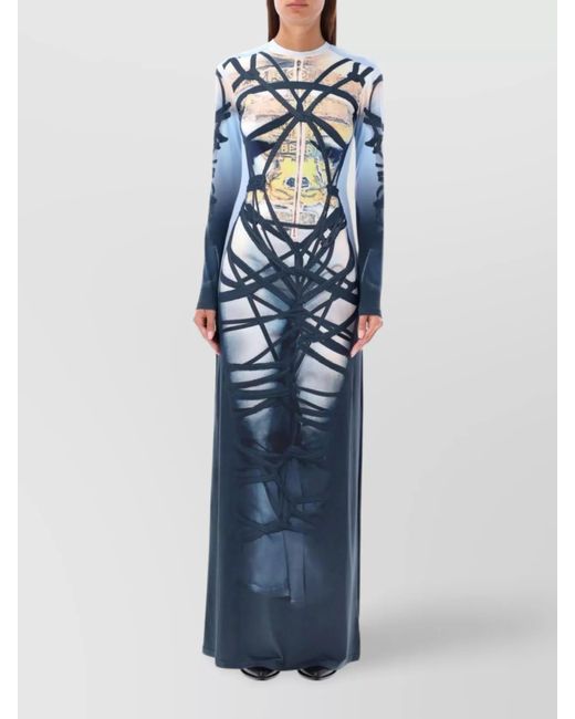 Y. Project Blue Abstract Print Bodycon Maxi Dress