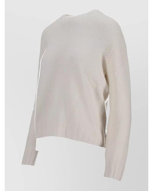LA ROSE White Crew Neck Knitwear Long Sleeves Ribbed Trim