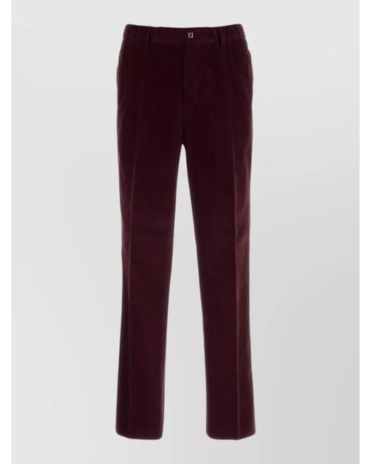 Fendi Red Corduroy Trousers Elastic Waist Belt Loops for men