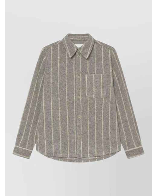 Les Deux Gray Nylon Silk Jacket Striped Chest Pocket Long Sleeves for men
