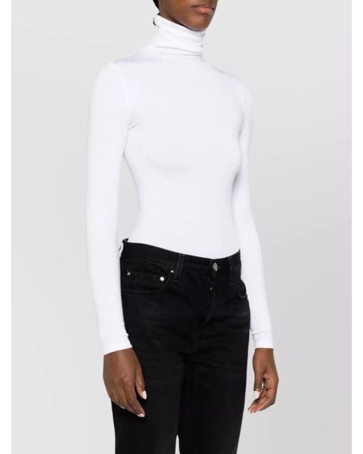 Wolford White Fine-Ribbed High-Neck Long-Sleeve Bodysuit