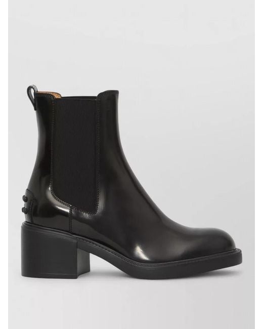 Tod's Black Leather Ankle Lace Up Boots Block Heel