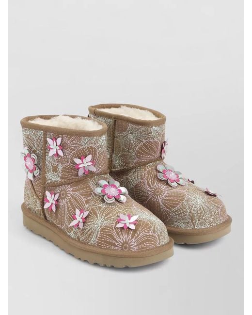 Ugg Multicolor Suede Floral-Embroidered Ankle Boots