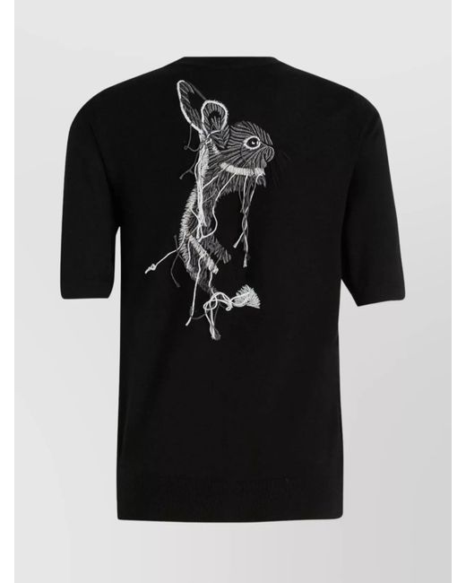 Lanvin Black Wool Ribbed-Collar T-Shirt