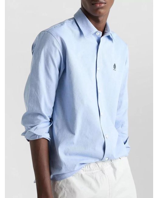 Prada Blue Cotton Shirt Regular Fit Rounded Hem for men