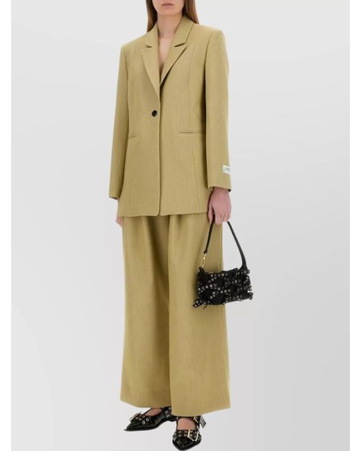 Ganni Natural Wool Mid-Rise Wide-Leg Trousers