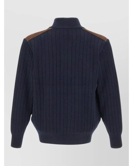 Paul & Shark Blue Wool Cashmere Zip Jacket High Collar for men