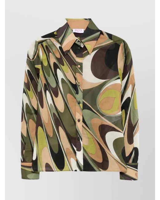 Emilio Pucci Green Abstract Pattern Cotton Shirt