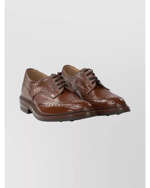 Tricker's Brown Round Toe Brogue Derby Lace-Up Shoes for men