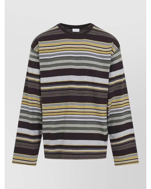 Dries Van Noten Gray Long Sleeve Graphic Stripe Cotton T Shirt for men