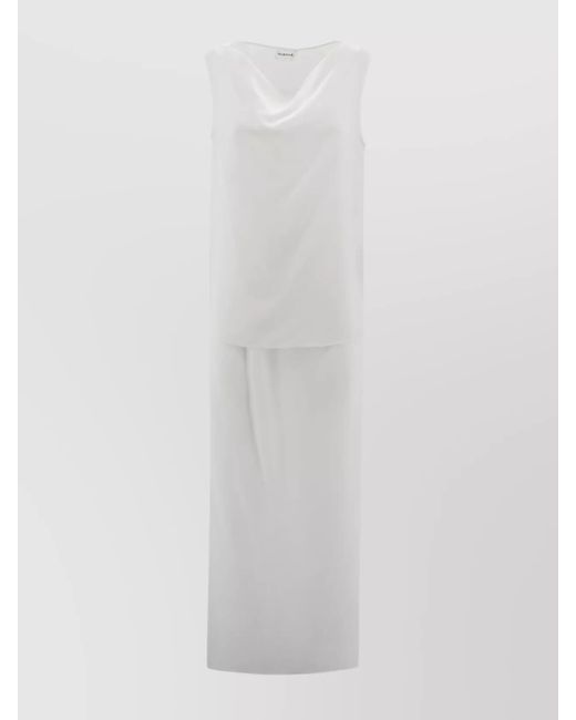 P.A.R.O.S.H. White Draped Neckline Maxi Length Sleeveless Top