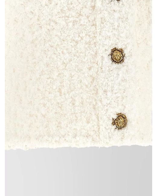 Balmain Natural Tweed Knit Cardigan Short Sleeves Buttons