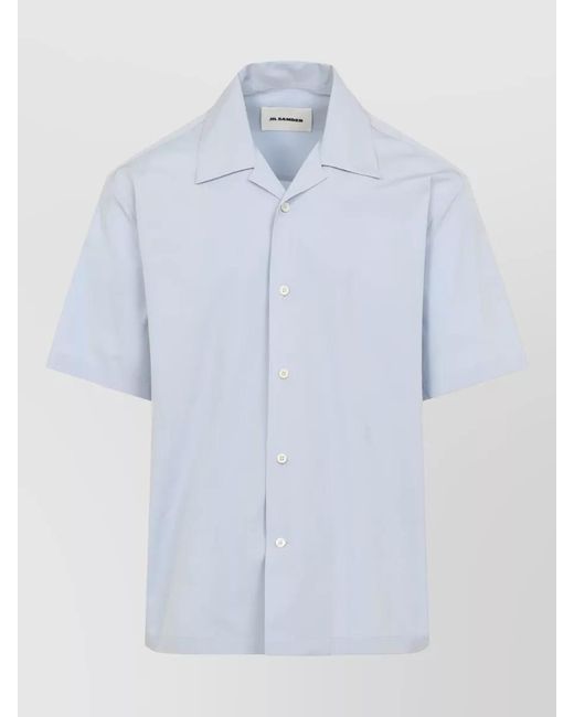 Jil Sander Blue Cotton Bowling Collar Short Sleeve Shirt for men