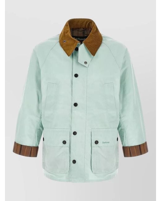 Barbour Green Bedale Jacket Contrast Collar Flap Pockets for men