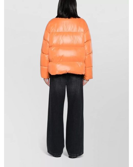 Peuterey Orange Kasha Hooded Down Jacket Quilted Design