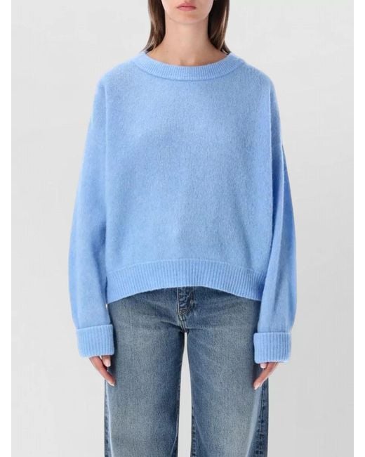 American Vintage Blue Alpaca Wool Fine-Knit Boat Neck Long-Sleeve Sweater