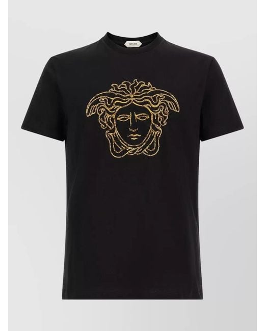 Versace Black Medusa Motif Regular Fit Short Sleeve Shirt for men