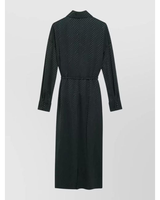 Gucci Black Belted Waist Dress Tie Neck Midi