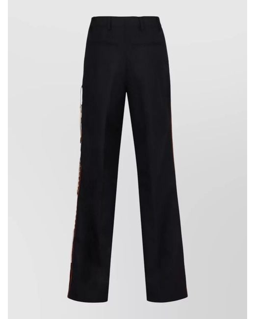 Dries Van Noten Blue Tailored Wool Pants Belt Loops Stripe
