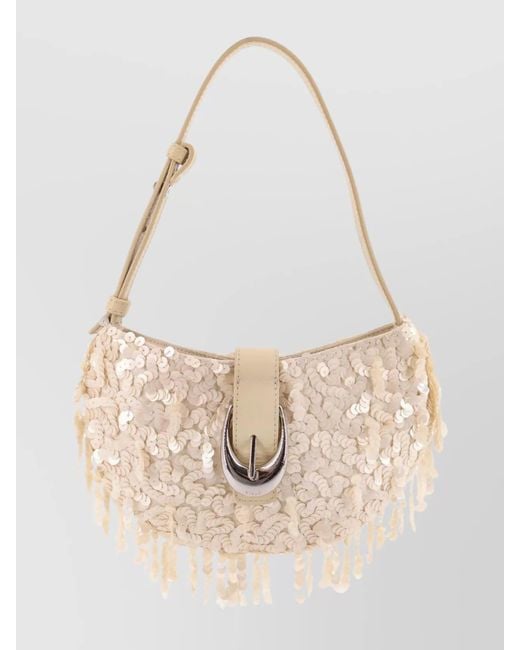 Staud Natural Sequined Alana Shoulder Bag Fringe
