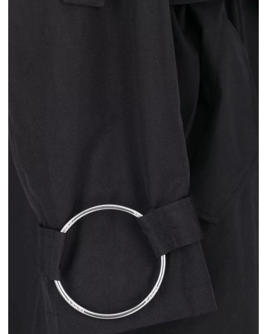 Dondup Black Long Coat Belted Waist Contrast Collar
