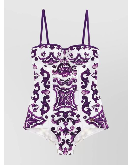 Dolce & Gabbana Purple 'Maiolica' Print One-Piece Swimsuit